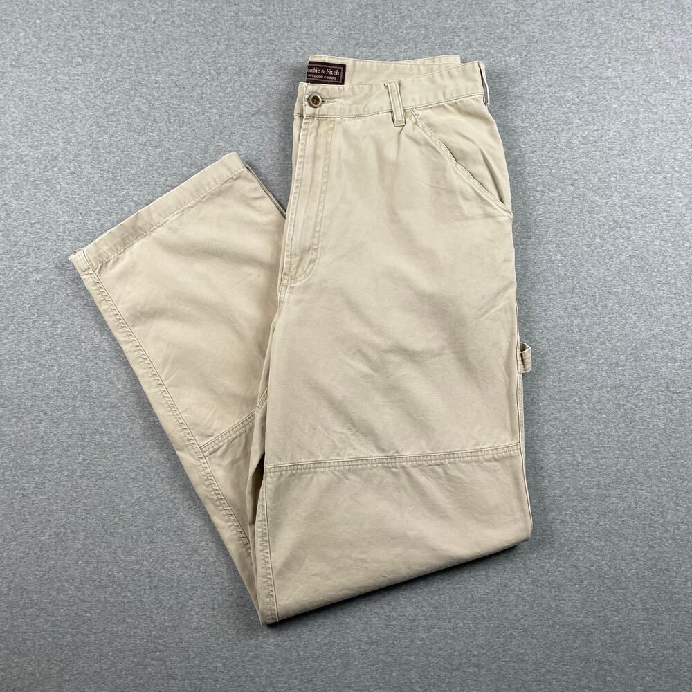 y2k Vintage Abercrombie & Fitch Carpenter Pants Mens 34L Tan Khaki 100% Cotton